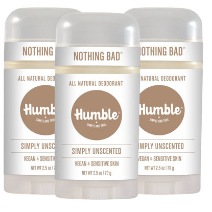 Picture of HUMBLE BRANDS Aluminum-Free Deodorant, Vegan and Cruelty- free, Formulated for Sensitive Skin, Simply Unscented, 2.5 Ounce (Pack of 3)