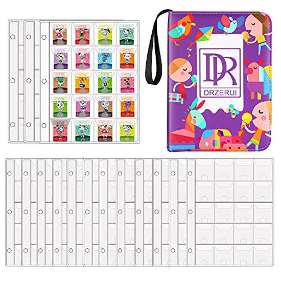 Picture of DRZERUI 300 Pockets Holder Binder Compatible with Animal Crossing Mini Amiibo Cards, Holds 300 ACNH NFC Tag Game Mini Cards (Purple)