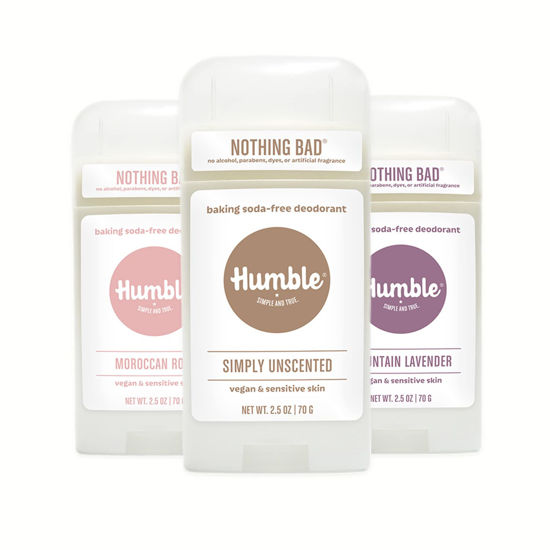 Picture of HUMBLE BRANDS Aluminum-Free Deodorant, Vegan and Cruelty- free, Formulated for Sensitive Skin, Simple & Sensitive, Vegan Lavender, Vegan Rose, Vegan Unscented), Pack of 3