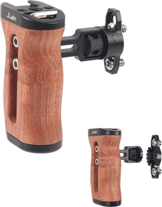 Picture of Hersmay Wooden Side Handle Quick Release Camera Hand Grip with 1/4"-20 Screws Stabilizer with ARRI-Style Mount Screw & Cold Shoe Mount for DSLR Mirrorless Video Camera Cage