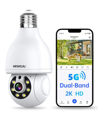 Picture of WESECUU Light Bulb Security Camera, 2.4G/5G WiFi Security Cameras Wireless Outdoor Indoor for Home Security, 360° Monitoring, Auto Tracking, 24/7 Recording, Color Night Vision, Compatible with Alexa