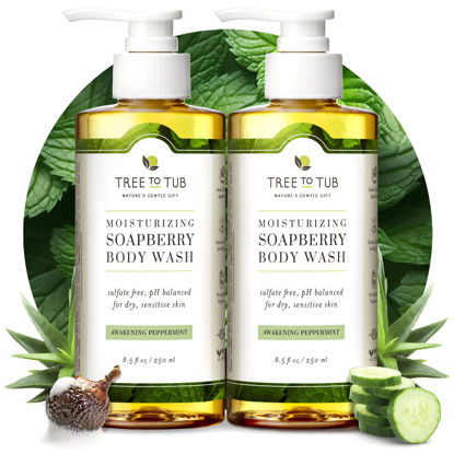 Picture of Tree to Tub Peppermint Body Wash for Sensitive Skin & Dry Skin - pH Balanced Moisturizing Body Wash, Hydrating Sulfate Free Vegan Body Soap for Women & Men w/Organic Shea Butter, Natural Aloe Vera