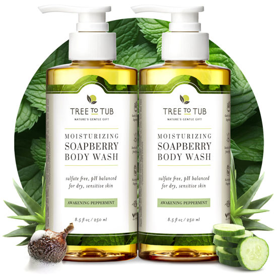 Picture of Tree to Tub Peppermint Body Wash for Sensitive Skin & Dry Skin - pH Balanced Moisturizing Body Wash, Hydrating Sulfate Free Vegan Body Soap for Women & Men w/Organic Shea Butter, Natural Aloe Vera