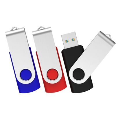 Picture of Aiibe 128GB Flash Drive 3 Pack 128GB USB 3.0 Flash Drive Thumb Drive USB Drive USB 3.0 Memory Stick Jump Drives 128GB (3 Colors: Black Blue Red)