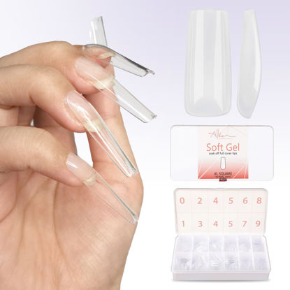 Picture of Allkem Extra Long Square 500 Pcs | Clear Soft Gel Nail Tips| 12 Sizes XL Square Full Cover Nails