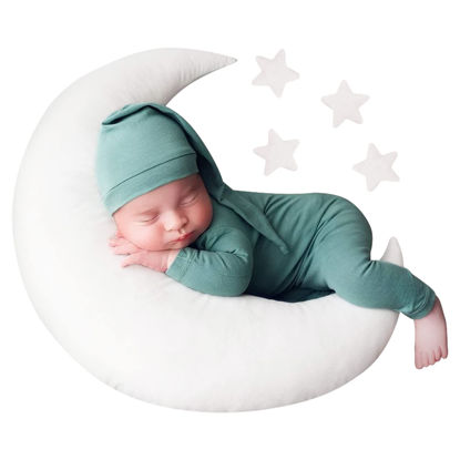 Picture of Tee-Mo Newborn Photography Posing Pillow Crescent Moon Pillow Star Pillows Posing Beans Moon Pillow Stars Set DIY Newborn Professional Photography Prop (A-White)