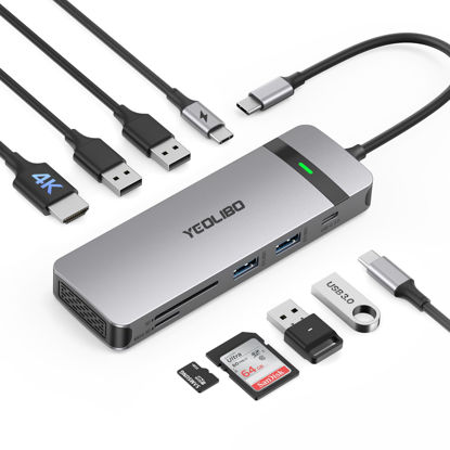 Picture of YEOLIBO 9-in-1 USB C Hub Multiport Adapter, with 4K HDMI, 100W Power Delivery, USB-C and 3 USB-A 5Gbps Data Port, Micro SD/SD Card Reader, for MacBook Air, MacBook Pro, XPS, Type-C Device