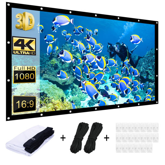 Picture of AAJK 150 inch Projector Screen, Portable Projection Screen 16:9 Foldable Washable Spandex Sheet Outdoor Movies Screen，for Indoor Outdoor use(White)