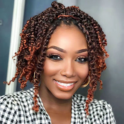 Picture of The BOHOBABE Crochet Passion Twist Hair Pretwisted 10 Inch Short Pre-looped Passion Twist Crochet Braiding Hair 8 Packs (T350)