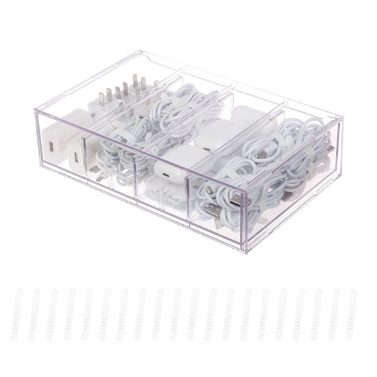 Yesesion Plastic Cable Management Box With 10 Wire Ties, Clear