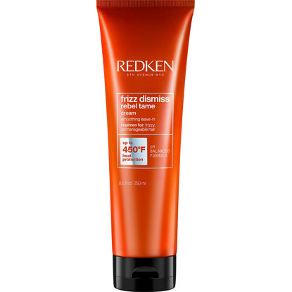 Picture of Redken Leave-In Cream, Heat Protection up to 450 Degrees, Protects Against Humidity, For Frizzy & Unmanageable Hair, Instantly Smooths Hair, Sulfate Free, Frizz Dismiss Rebel Tame, 805 fl.oz./250ml