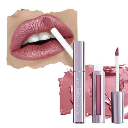 Picture of Runway Rogue Pearl Glam Shimmer Liquid Lipstick, Long Wear Pale-Mauve Lip Color with Gold and Silver Shimmer, Boss Babe