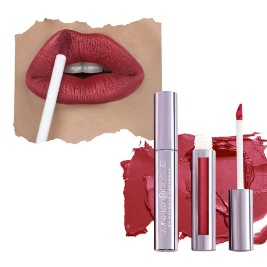 Picture of Runway Rogue Silk Glam Liquid Lipstick, Long-Wear Pomegranate-Red Liquid Lipstick, Cocktail Hour