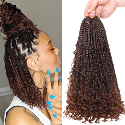 Picture of Beverlee 14 Inch Boho Box Braids 8 Packs Goddess Box Braids Crochet hair Braiding Hair Bohemian Hair Hippie with Curly Ends Messy Pre-looped Synthetic Crochet Braids for Black Women 128 Strands