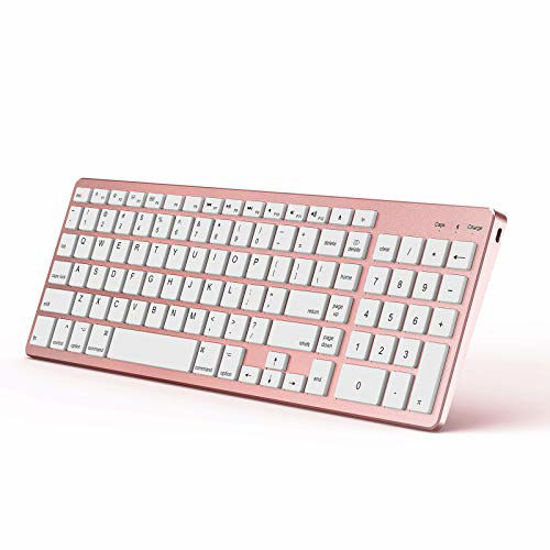 Picture of Bluetooth Keyboard for Mac OS, Jelly Comb Ultra Slim Wireless Keyboard for Mac OS/iOS/iPad OS Rechargeable Bluetooth Keyboard MacBook, MacBook Air/Pro iMac, iPhone, iPad Pro - Rose Gold