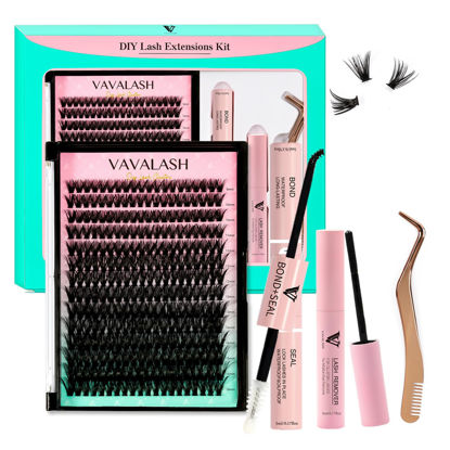 Picture of VAVALASH DIY Lash Extension Kit Individual Cluster Lashes Kit with 280 PCS 9-16mm Mix Lash Clusters Lash Bond and Seal, Lash Remover, Lash Applicator for DIY Eyelash Extensions at Home（Kit-50D）