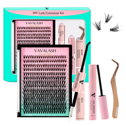 Picture of VAVALASH DIY Lash Extension Kit Individual Cluster Lashes Kit with 280 PCS 9-16mm Mix Lash Clusters Lash Bond and Seal, Lash Remover, Lash Applicator for DIY Eyelash Extensions at Home（Kit-30D）