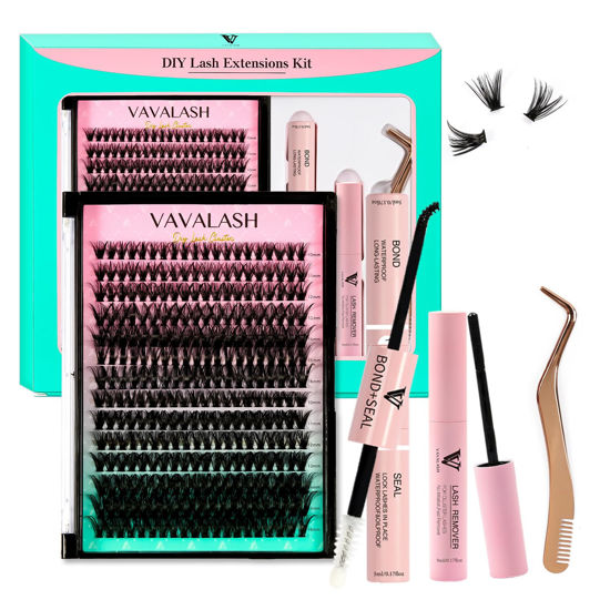 Picture of VAVALASH DIY Lash Extension Kit Individual Cluster Lashes Kit with 280 PCS 10-16mm Mix Lash Clusters Lash Bond and Seal, Lash Remover, Lash Applicator for DIY Eyelash Extensions at Home（Kit-40D+50D）