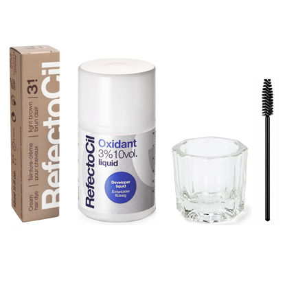 Picture of RefectoCil Light Brown (#3.1) Hair Tinting Kit Includes Cream Hair Dye + Liquid Oxidant 3% + Mixing Brush & Mixing Dish