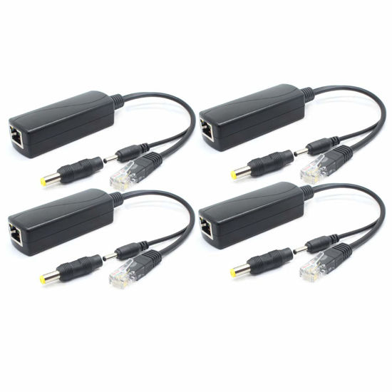 Picture of ANVISION 4-Pack 5V PoE Splitter, 48V to 5V 2.4A Adapter, Plug 3.5mm x 1.35mm, 5.5mm x 2.1mm Connector, IEEE 802.3af Compliant, for IP Camera and More
