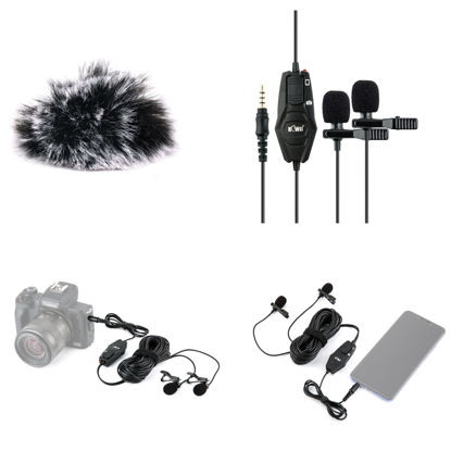 Picture of Dual-Head Lapel Lavalier Microphone Lav Mic for Fuji Fujifilm X-T5 X-T4 X-T3 X-S10 X-T200 X-E4 X-H1 GFX 50R GFX 50S GFX 50S II, Canon T8i T7i T6s T6i T5i 80D SL3, Nikon D3500 D3300 D7500 D5600 & More