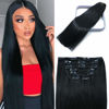 Picture of WindTouch Clip in Hair Extensions Human Hair Jet Black Solid Black 12Inch 70g Straight #1