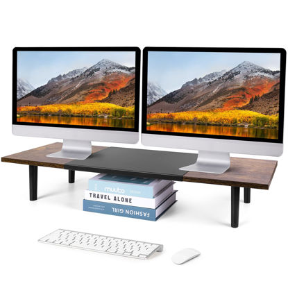 Picture of LOTEYIKE Dual Monitor Stand for 2 Monitors, Large Monitor Riser with Adjustable Length Desk Shelf Organizer, Computer Monitor Stand for Desktop, Computer,Laptop,Screen,Printer,TV (Rustic Brown)