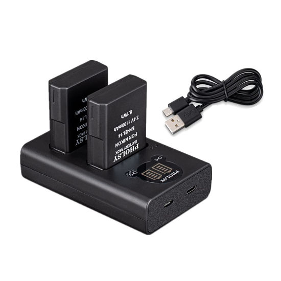 Picture of PHOLSY 2 EN-EL14 / EN-EL14a Batteries Camera Battery Charger MH-24 Rapid Dual USB Charger Compatible with Nikon P7800 P7700 P7100 P7000 D5600 D5500 D5300 D5200 D5100 D3500 D3400 D3300 D3200 D3100 Df