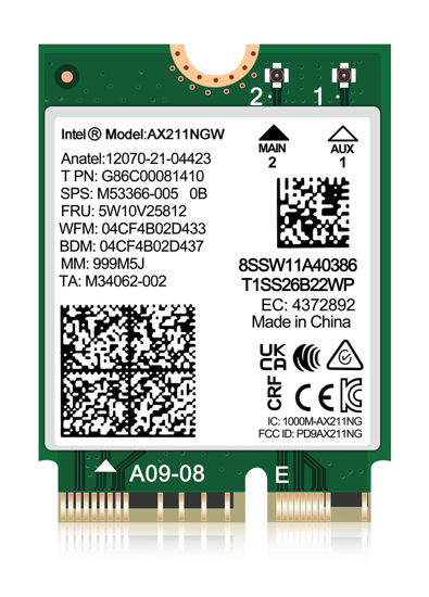 Picture of WiFi 6E Wireless Card Intel AX211 NGW M.2: CNVio2, Bluetooth 5.3, Tri-Band 5400Mbps, Network Adapter for Laptop Support Windows 10/11 (64bit), Linux, Chrome OS. Only Available with Gen Intel 12+ CPU