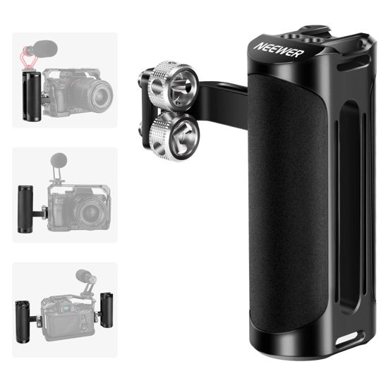 Picture of NEEWER Aluminum Side Handle Grip, Compatible with SmallRig Camera Cage for DSLR & Mirrorless Camera, Vertical/Horizontal Adjustment Handgrip with Cold Shoe, Built in Hex Key and 1/4" Threads, VS105