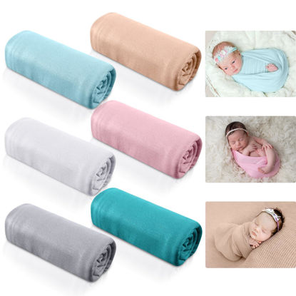 Picture of Xinnun Newborn Baby Photography Props Baby Stretch Wraps Newborn Wrap Long Ripple Wrap for Photography DIY Newborn Photo Blanket (Novel Style, 6 Pcs)