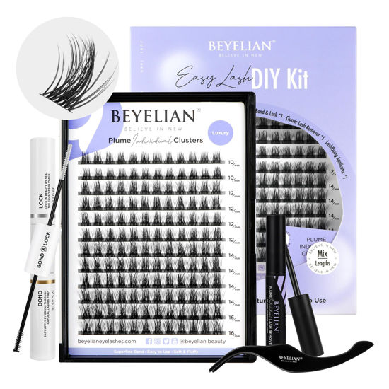 Picture of DIY Lash Extension Kit BEYELIAN Cluster Lashes Kit with 144 Pcs D+ Lash Clusters Lash Bond and Seal Lash Remover and Eyelash Applicator for Beginner DIY at Home (Style5 0.07 Mix Black Band)