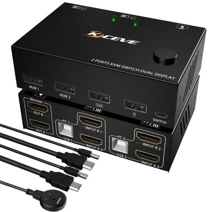 Picture of KVM Switch 2 Port, 4K@30Hz HDMI USB 2.0 Switcher 2 in 1 Out Or 2 in 2 Out for 2 Computers Share Keyboard Mouse and Monitor