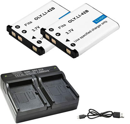 Picture of UltraPro 2-Pack LI-42B / LI-40B / LI-40C Rechargeable Batteries 3.7V High-Capacity Replacement Battery with Rapid Dual Charger for Select Olympus Digital Cameras