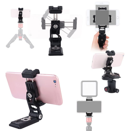 Picture of IFOOTAGE Phone Tripod Mount, Smartphone Tripod Adapter with 38mm/50mm Base Plate Adapter, Phone Holder for Tripod Video Live Stream Vlog Selfie - Black