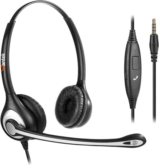 Picture of Phone Headset for Cell Phone with Microphone Noise Cancelling, 3.5mm Computer Headphones for iPhone Samsung PC Mac, Laptop Headset for Office Home School Classroom Call Center Skype Zoom