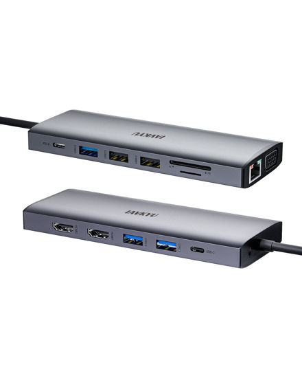 Picture of USB C Docking Station Dual Monitor, 14 in 1 USBC Triple Display Multiple Adapter, Portable Type C Hub with 2 HDMI, VGA,100W PD, Mic/Audio, SD/TF, Ethernet Ports Compatible for Dell/Surface/HP Laptops