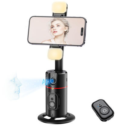 Picture of Auto Face Tracking Tripod with Rechargeable Fill Light with 6 Levels of Brightness, 360° Rotation Face Body Phone Camera Mount Gesture Control, Smart Shooting Holder for Vlog, Streaming, Video, Tiktok