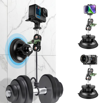 Picture of REYGEAK Camera Suction Cup Mount, with Phone Holder with 1/4 Thread, Windshield Dashboard Vehicle Attach, for GoPro Hero Insta 360 DJI Osmo Action iPhone Android (Heavy Duty Suction Cup Mount)