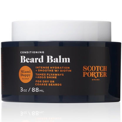 Picture of Scotch Porter Conditioning Beard Balm for Men | Miami Duppy | Hydrates, Smooths, Adds Shine & Tames Flyaway Hair | Formulated with Non-Toxic Ingredients, Free of Parabens, Sulfates & Silicones | Vegan | 3oz Jar