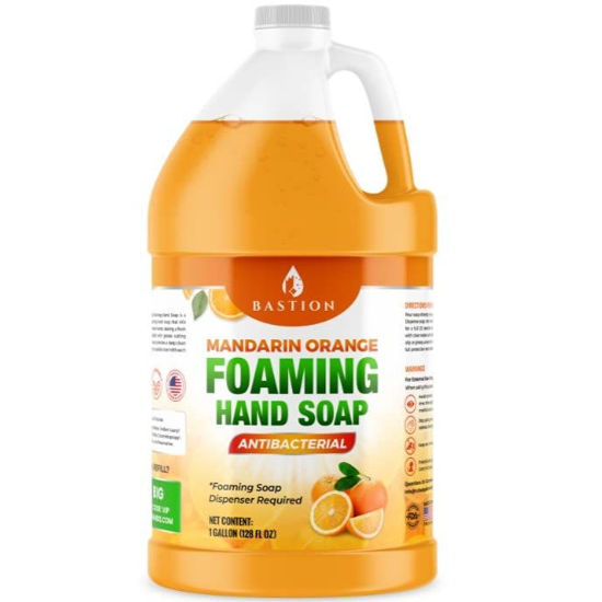 Picture of Bastion Foaming Antibacterial Hand Soap: Mandarin Orange Scented Instant Foam Hand Wash Refill 1 Gallon (128 oz) Bulk Jug. Made In The USA