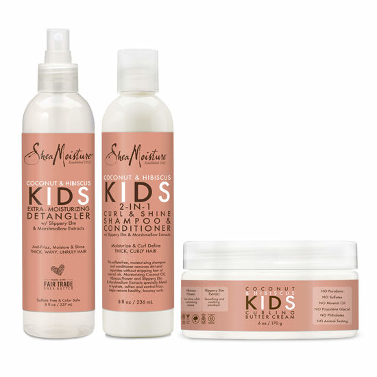 Picture of SheaMoisture Kids Moisturizing Detangler, 2-In-1 Shampoo & Conditioner, and Curling Coconut & Hibiscus 3 Count Curl & Shine For Curly Hair