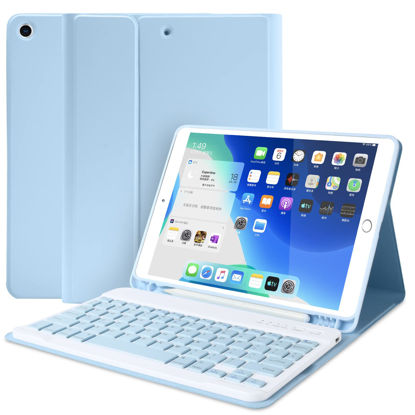 Picture of COO Keyboard Case for iPad 10.2” 9th/8th/7th Generation with Pencil Holder, iPad 9th/8th/7th Generation Case with Detachable Wireless Bluetooth Keyboard, Folio Stand Cover for iPad 10.2 inch (Blue)