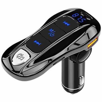 Picture of ILOKEY FM Transmitter Bluetooth 5.0, Karinear Bluetooth Car Radio Adapter Handsfree Car Kit, USB Car Charger PD3.0 Type C Quick Charge, Siri/Google Assistant, Support TF Card U Disk