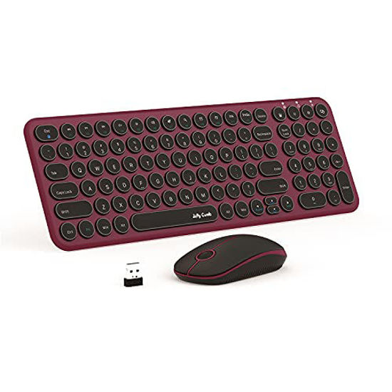 Picture of Wireless Keyboard and Mouse Combo, Jelly Comb 2.4GHz Ultra Thin Ergonomic Keyboard Mouse Combo Set with Round Keys for Windows, Laptop, PC, Desktop, Computer and Notebook (Wine Red & Black)