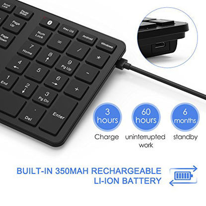 Picture of Jelly Comb Bluetooth Keyboard K049 Full Size Bluetooth Rechargeable Keyboard Ultra Slim Universal Design for Windows iOS Android Mac OS PC Laptop Tablet Desktop-(Black)