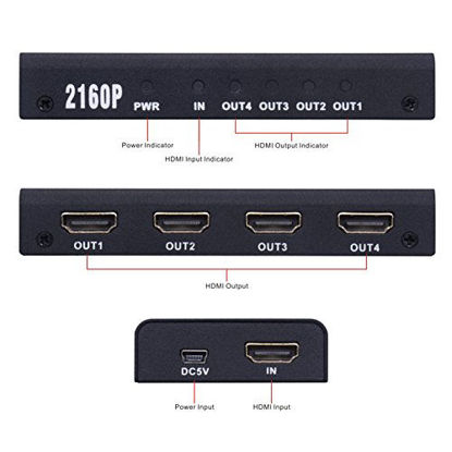 Picture of 1X4 HDMI Splitter - Tendak 1 In 4 Out HDMI Powered Splitter Amplifier Signal Distributor Support 4K@30HZ 1080P 3D for Roku DirecTV PS3/4 Xbox Blu-ray