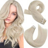 Picture of Moresoo Blonde Tape in Hair Extensions Human Hair 14 Inch Seamless Tape in Hair Extensions 60 Platinum Blonde Tape in Extensions Glue in Silky Straight Hair 20pcs Double Sided Tape in Remy Hair 40g