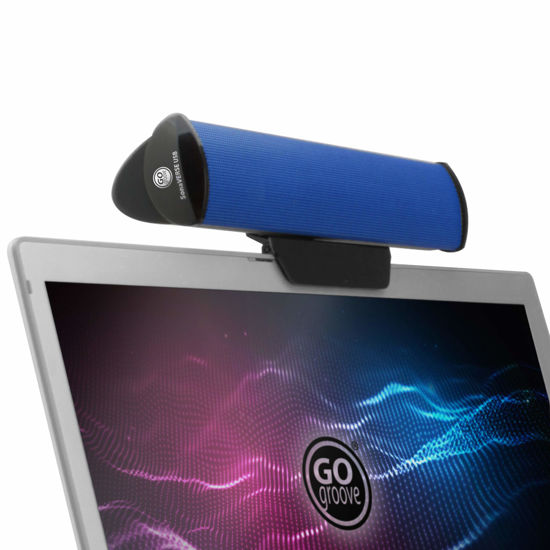 Picture of GOgroove SonaVERSE USB Speakers for Laptop Computer - USB Powered Mini Sound Bar with Clip-On Portable External Speaker Design for Monitor, One Cable for Digital Audio Input and Power (Blue)