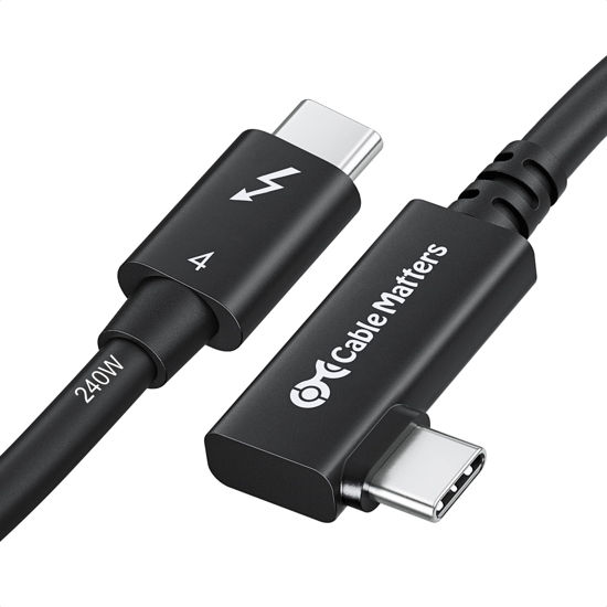 Picture of Cable Matters [Intel Certified] 40Gbps Right Angle Thunderbolt 4 Cable 2.6ft with 8K Video, 240W Charging - 0.8m, Thunderbolt 4 Cable 90 Degree Compatible with USB 4, Thunderbolt 3 Cable and USB-C